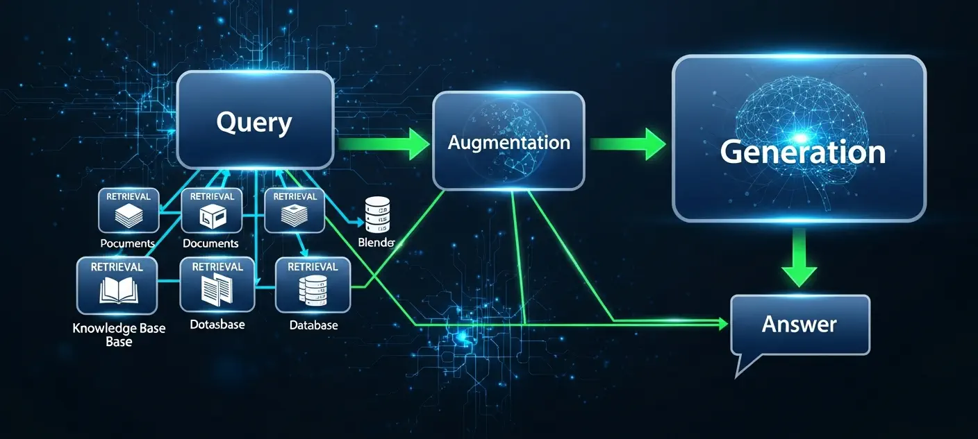 Banner illustrating the RAG Maturity Model, featuring stages from exploration to self-optimizing, with elements of retrieval pipelines, evaluation metrics, anti-patterns, and governance frameworks for scalable, reliable knowledge-grounded AI systems.