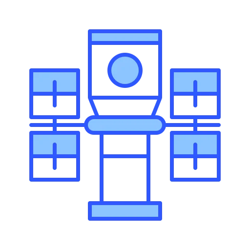 Icon showing AI people counting system with multi-camera integration for wider coverage.