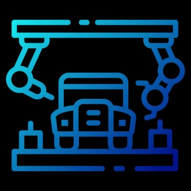 Icon representing automobile and manufacturing industry with AI solutions for quality control, predictive asset management, and smart factory operations.