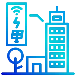 Icon representing infrastructure and utilities with AI-driven smart inspections, worker safety, grid resilience, energy efficiency, and predictive maintenance