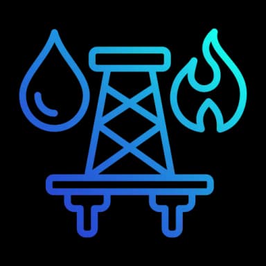  Icon representing oil and gas industry with AI solutions for visual inspection, predictive maintenance, workforce safety, and decision-making