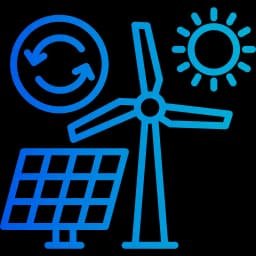  Icon representing renewable energy with AI-enabled inspection of solar panels, wind turbines, and energy storage assets for optimized performance.