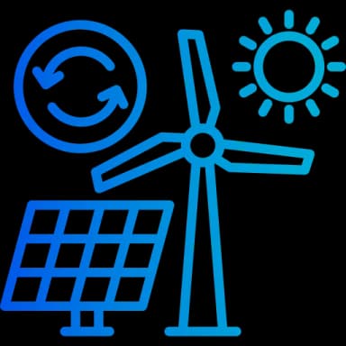  Icon representing renewable energy with AI-enabled inspection of solar panels, wind turbines, and energy storage assets for optimized performance.