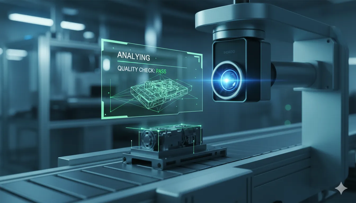 AI visual inspection system checking products on a production line