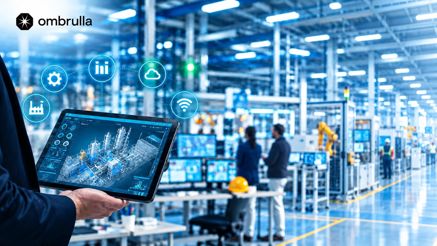 Predictive maintenance software dashboard showing AI and IoT asset health telemetry across industrial machinery