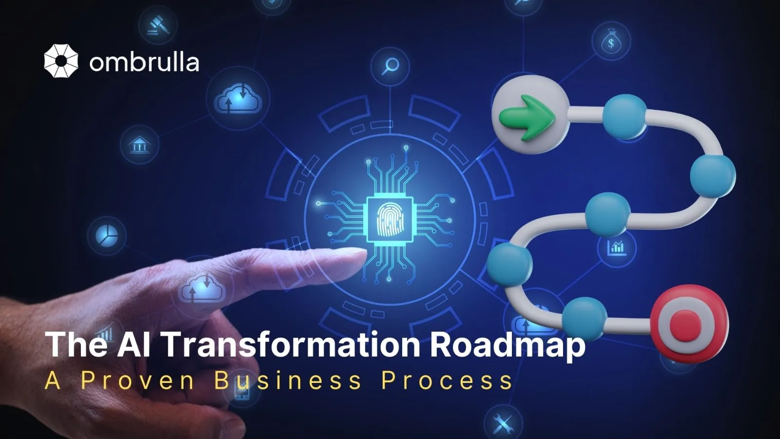 Strategic AI transformation roadmap diagram showing step-by-step business process for successful artificial intelligence implementation and adoption