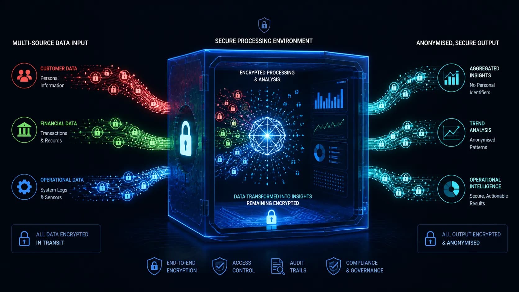 Secure AI computation with encrypted data flowing through a protected processing environment