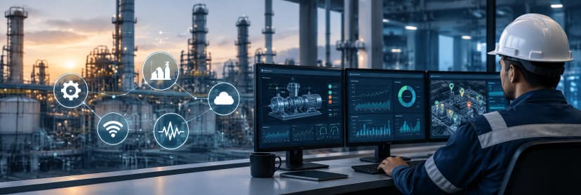 Asset performance management dashboard monitoring industrial equipment health, reliability, and performance in real time.