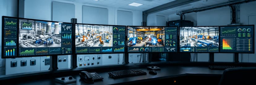 Industrial control room monitoring equipment with PETRAN AI predictive maintenance