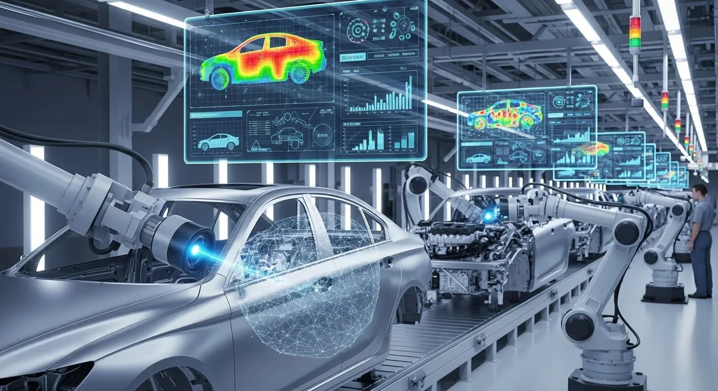 AI visual inspection identifying paint flaws, surface defects, and assembly errors on vehicles