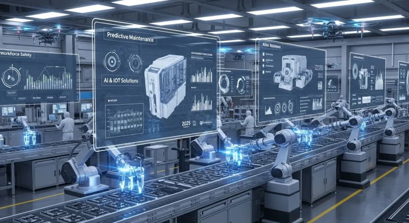 Smart factories leveraging Ombrulla's AI and IoT solutions to automate inspections, improve asset performance, and enhance worker safety in manufacturing