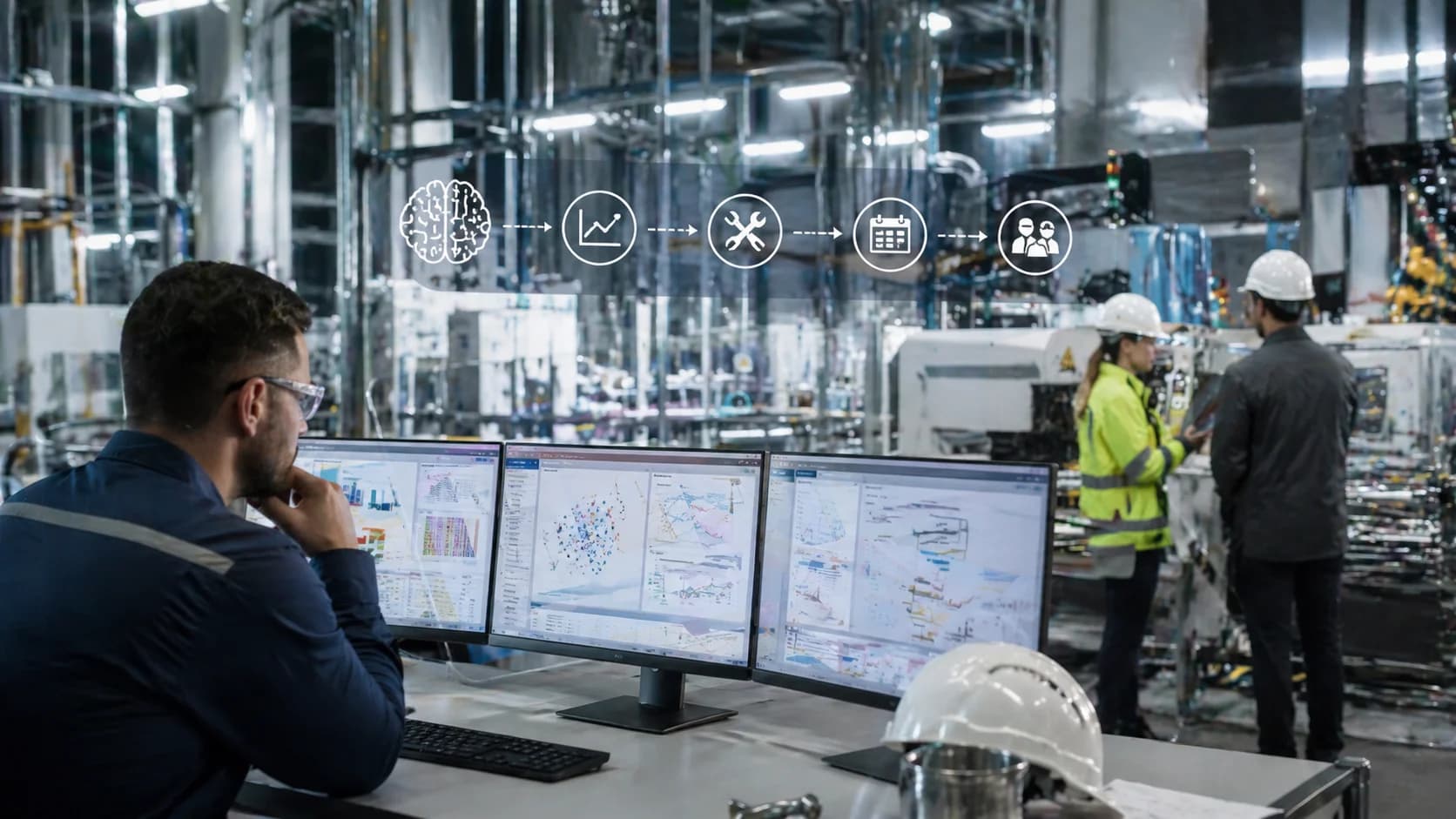 AI analyzes operational data to recommend adjustments in production speed, maintenance schedules, and safety protocols for optimal performance.