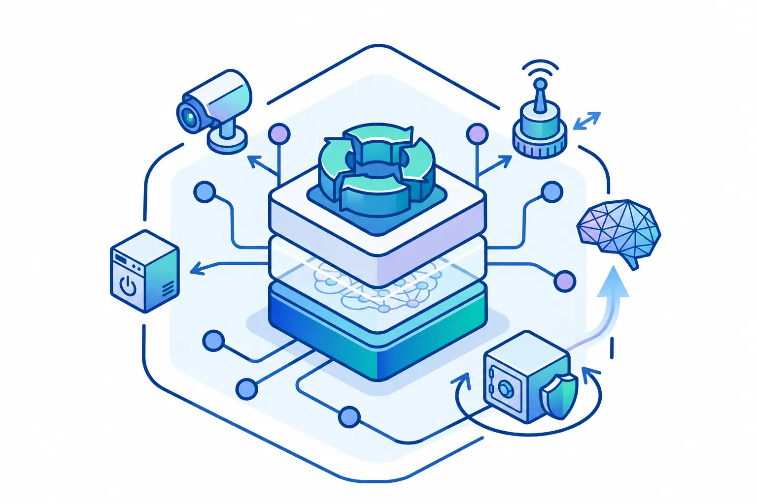 Hybrid edge and cloud deployment representing AI inference at the edge with centralised cloud management.