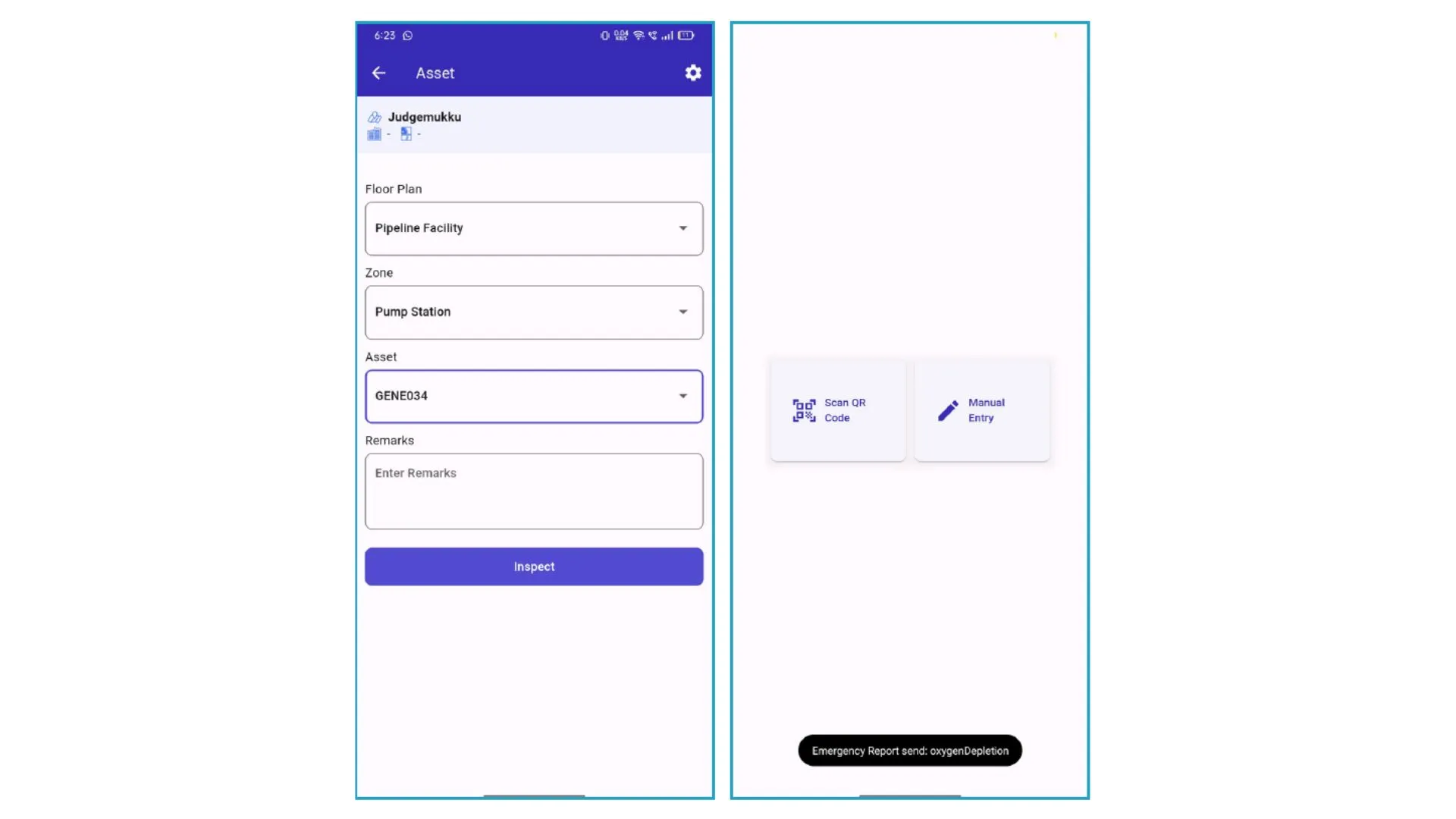 Mobile AI Inspection: Select assets or areas for inspection directly from the application interface.