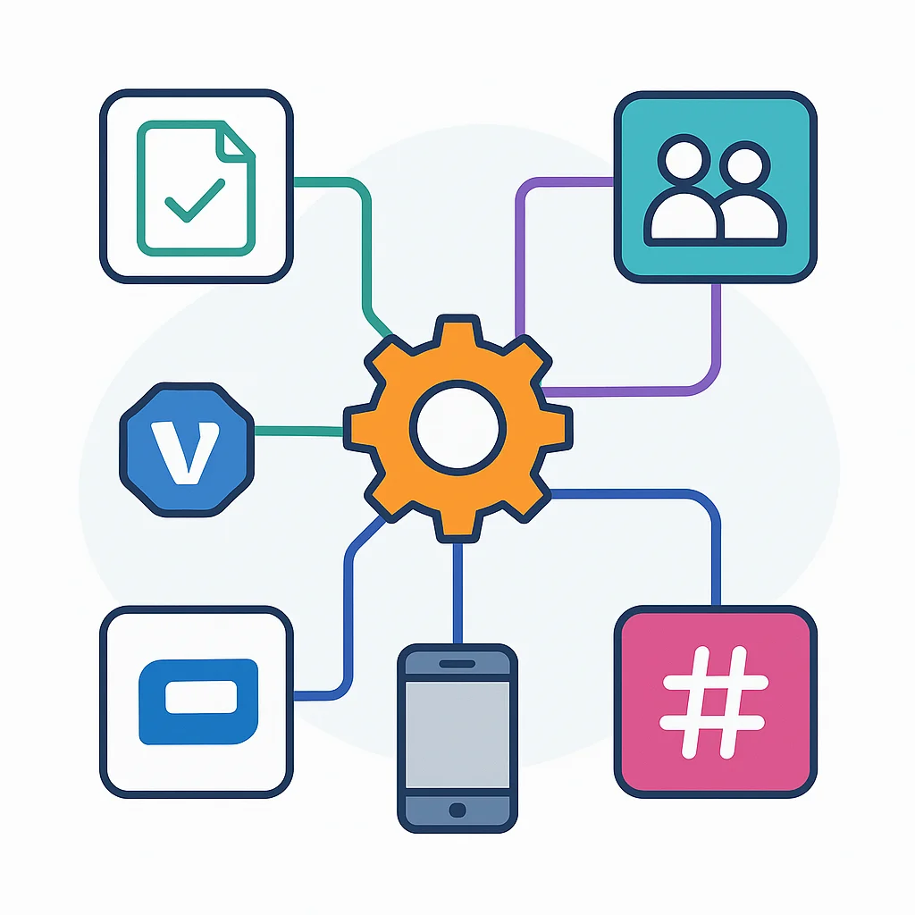 System connections to incident management tools, Teams/Slack, and MDM platforms.