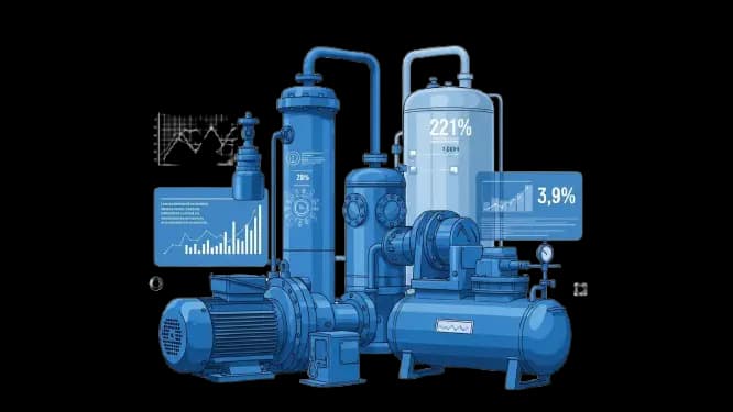 AI-powered predictive maintenance system monitoring pump and compressor performance to prevent unexpected failures and optimize uptime.