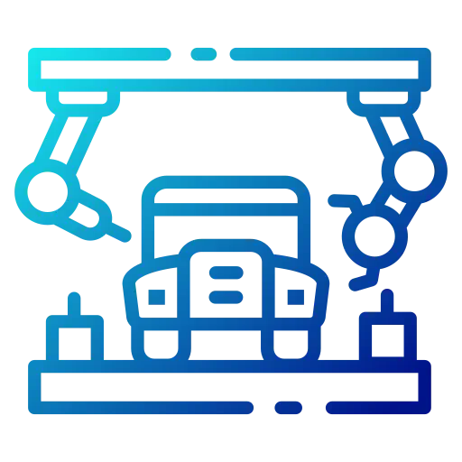 Icon representing automobile and manufacturing industry with AI solutions for quality control, predictive asset management, and smart factory operations.