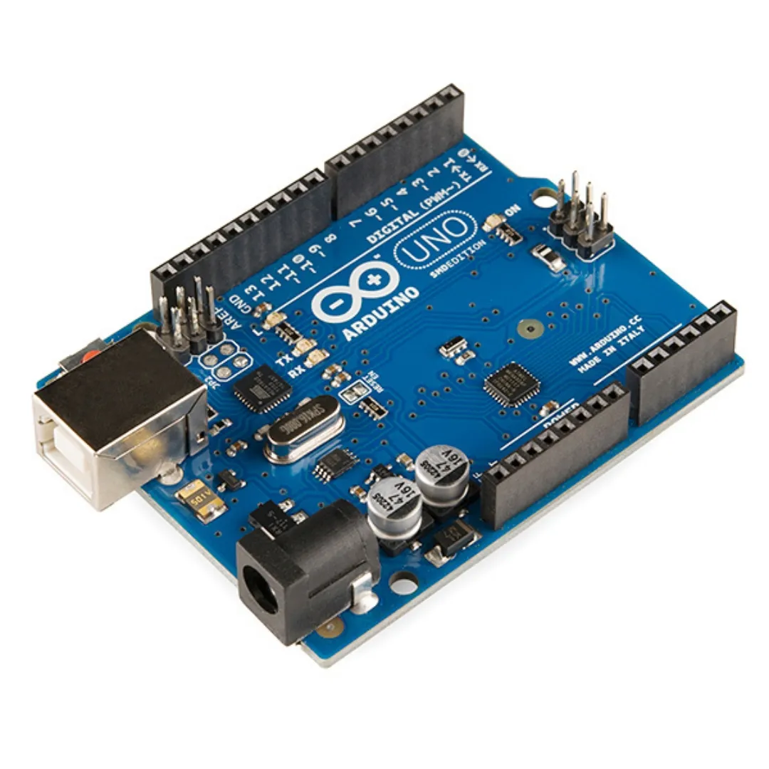 Arduino microcontroller development board featuring ATmega processor for beginner-friendly IoT prototyping and embedded systems projects