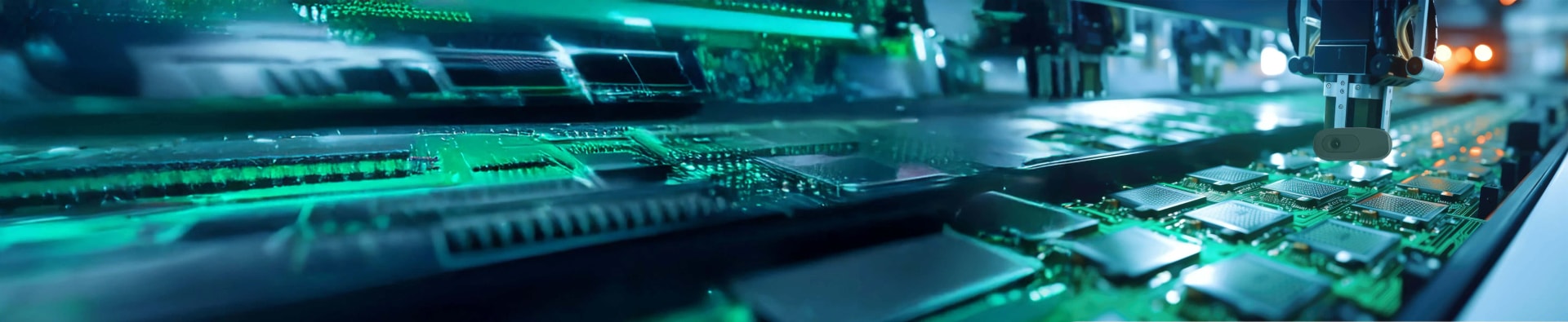 Industrial production line with AI-powered cameras performing automated visual inspection across multiple manufacturing sectors