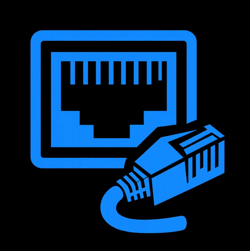 Ethernet wired connection icon representing robust high-speed networking for industrial IoT environments