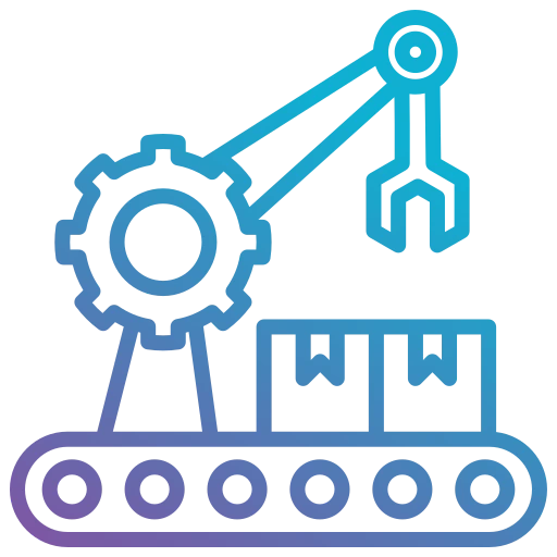 Manufacturing industry icon representing AI-driven predictive maintenance reducing equipment downtime by 40% and cutting maintenance costs for rapid ROI
