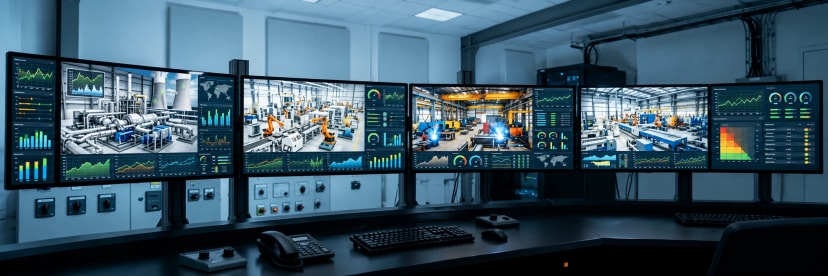 Industrial control room monitoring equipment with PETRAN AI predictive maintenance