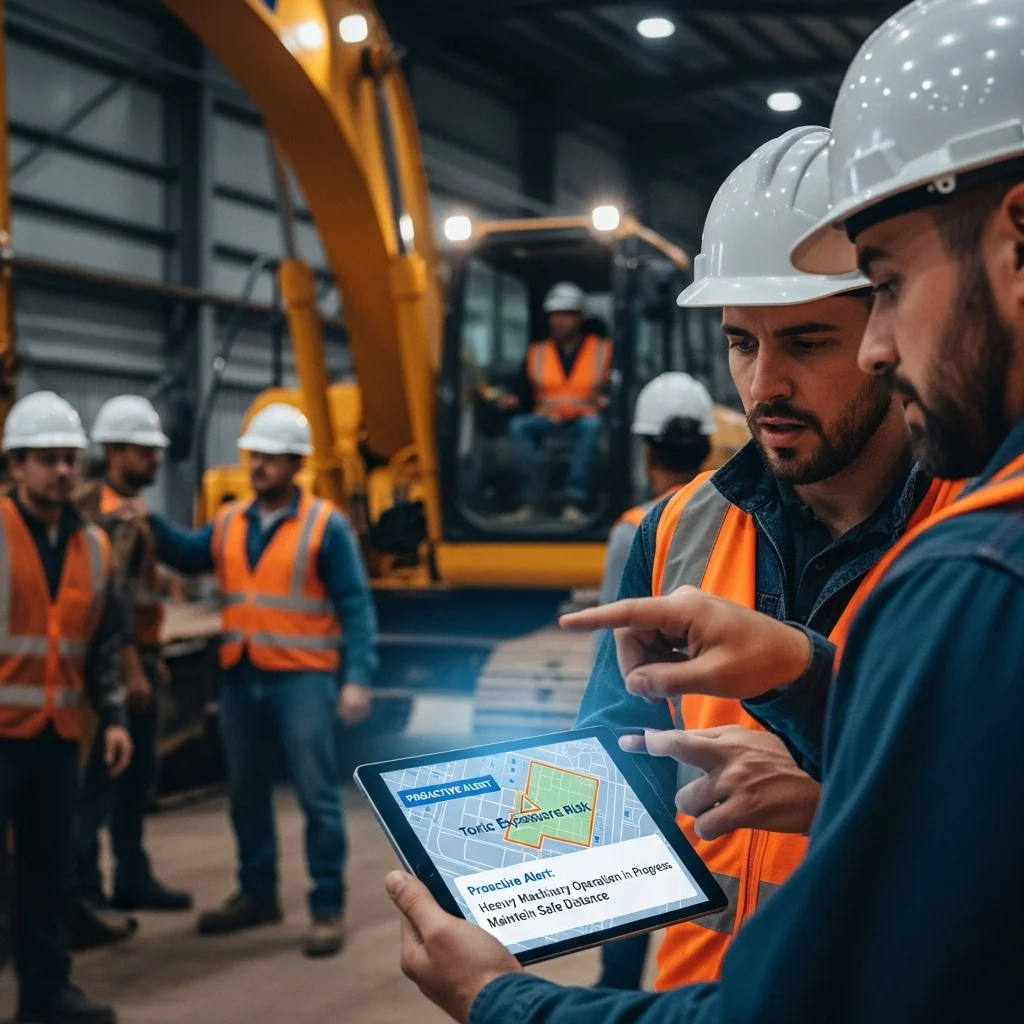 Real-time AI alerts guide workers during high-risk situations such as heavy machinery operations or exposure to toxic environments.
