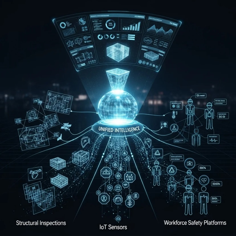 Ombrulla's unified AI platform integrates data from structural inspections, IoT sensors, and workforce safety systems to deliver centralized operational insights.