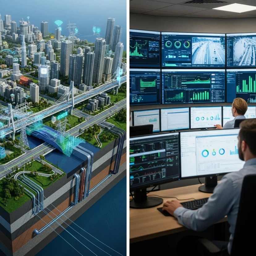 Real-time digital twin model of infrastructure assets for continuous monitoring and predictive maintenance.