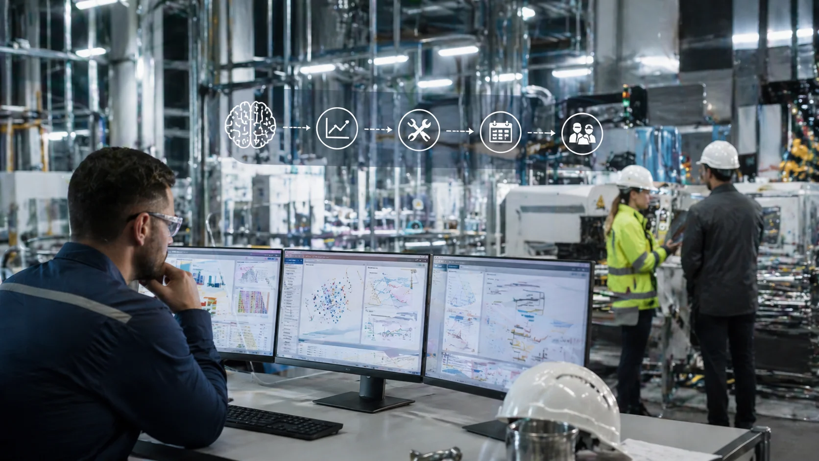 AI analyzes operational data to recommend adjustments in production speed, maintenance schedules, and safety protocols for optimal performance.