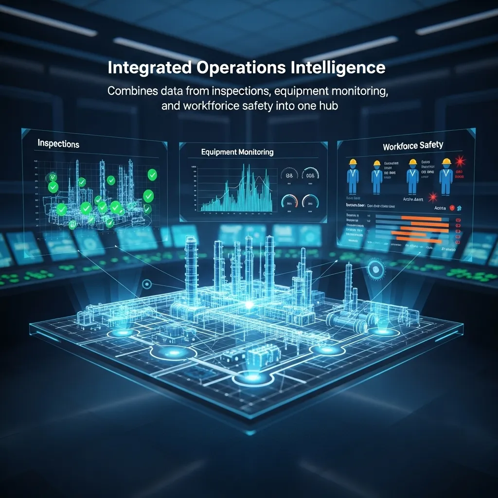 Ombrulla's integrated AI platform unifies data from inspections, equipment monitoring, and workforce safety systems into a single intelligent operations hub.