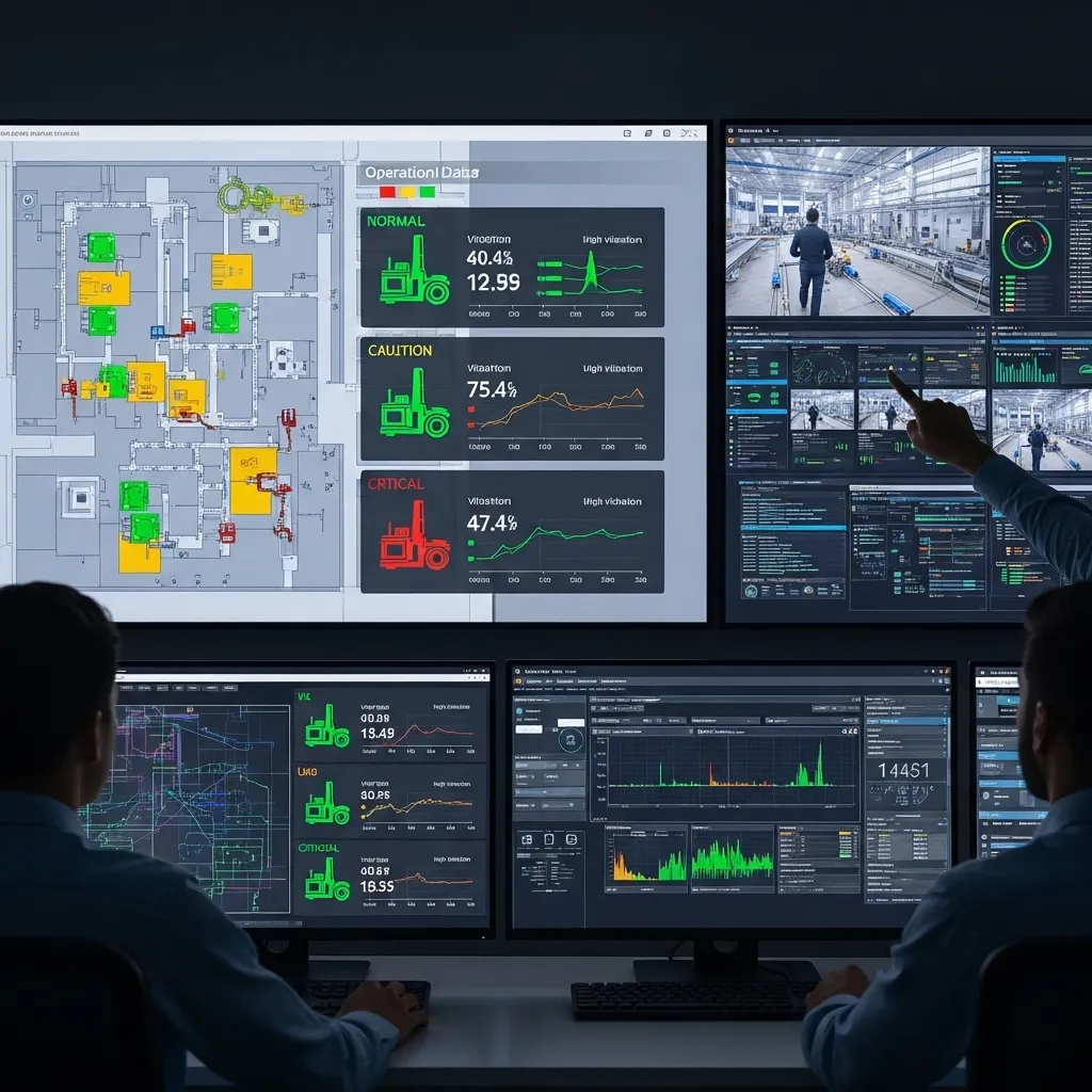 IoT sensors continuously track temperature, vibration, and operating speed across production machinery for real-time equipment monitoring and performance optimization.