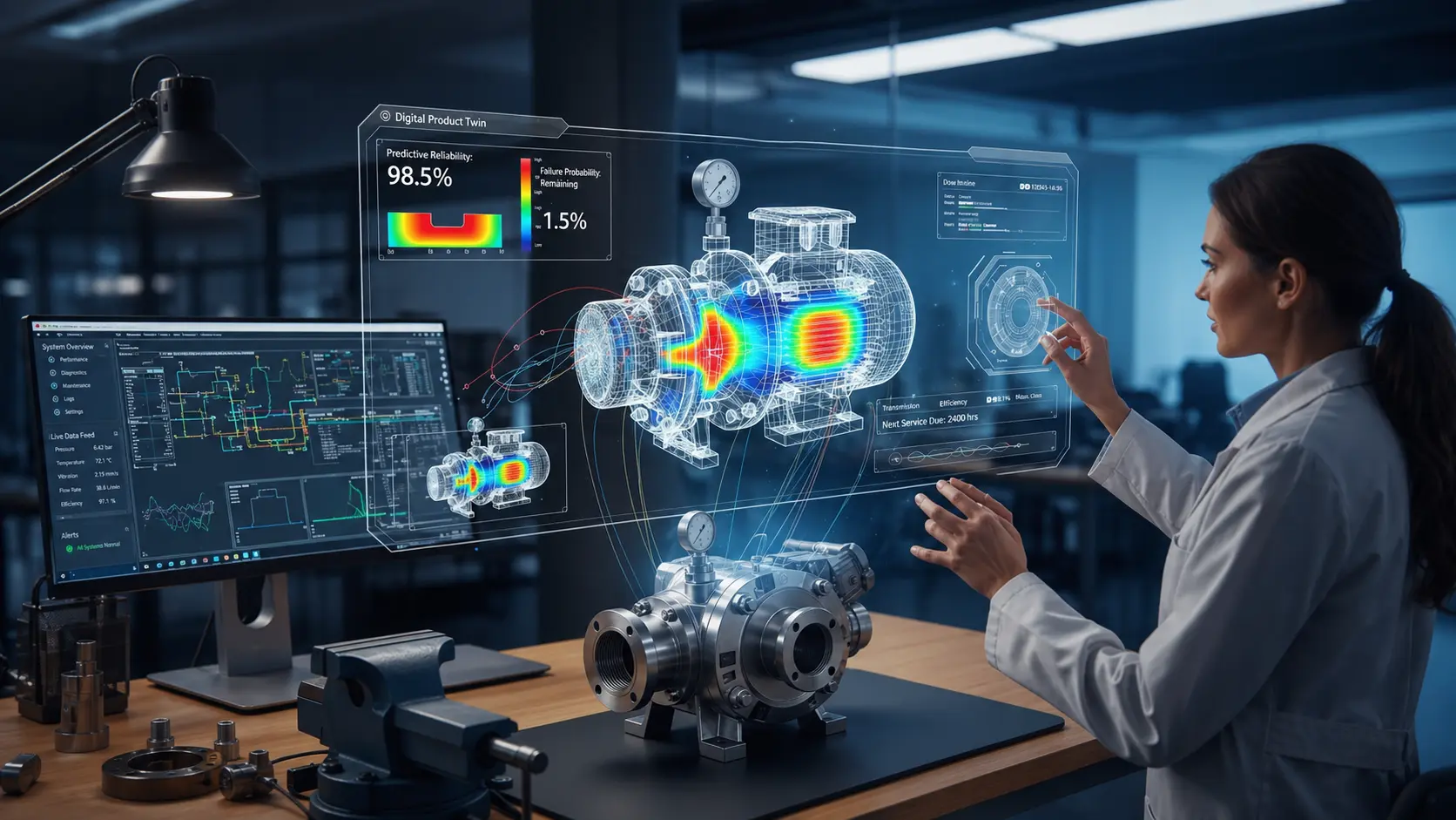 Live 3D model of a manufacturing production line showing asset health and real-time operational status.
