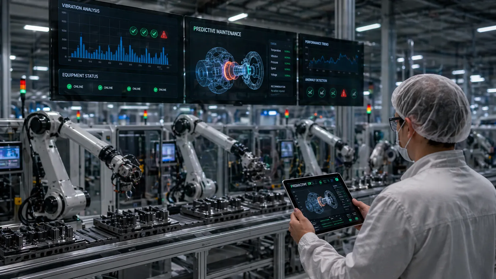 AI predictive maintenance preventing equipment wear and breakdowns during production runs.