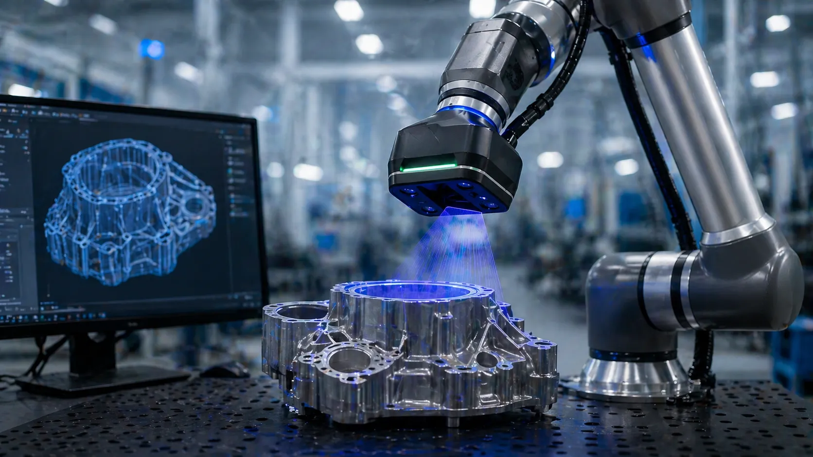 AI precision quality control identifying surface defects, dimensional inaccuracies, and assembly misalignments on production lines.