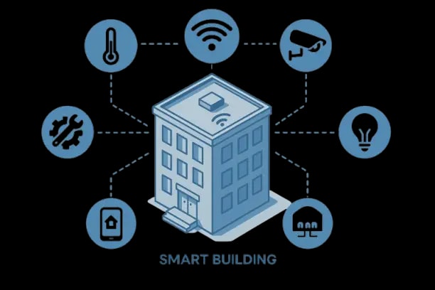 Roadmap illustration showing the implementation and integration process of an AI and IoT platform, including phases such as assessment, planning, deployment, integration, training, and optimization.