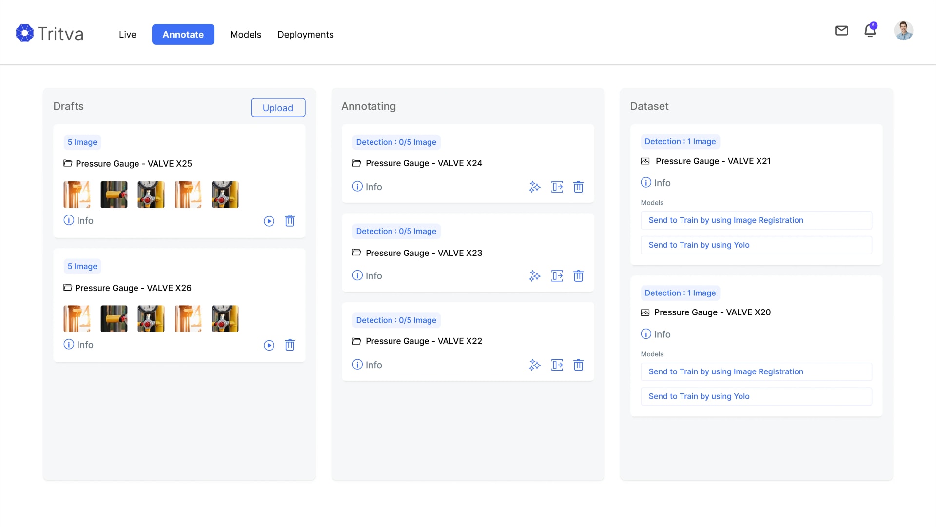 AI-powered image and video annotation platform for building custom inspection models at scale using Tritva Vision.