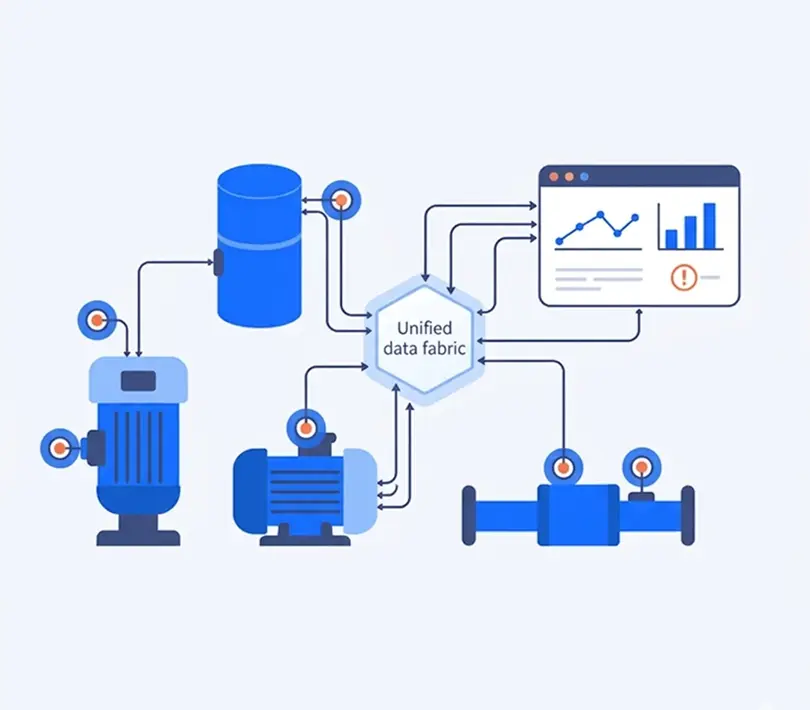 Industrial control room with real-time monitoring dashboards displaying IoT sensor data for asset health tracking.