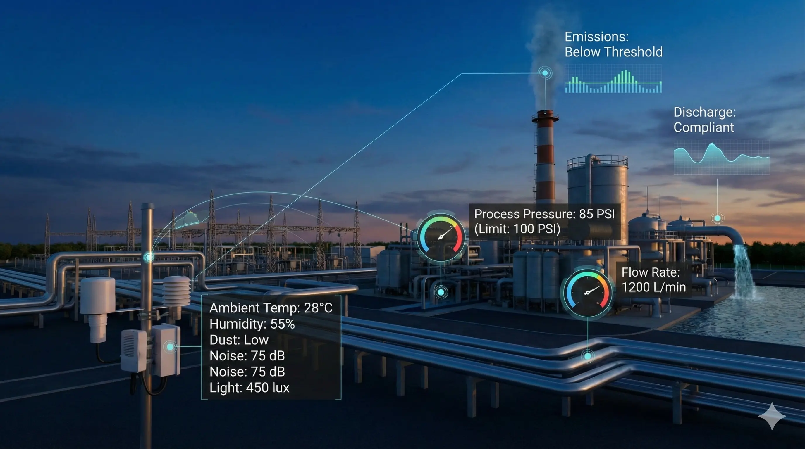 Engineer using a laptop in an industrial environment to review predictive maintenance analytics and telemetry data.
