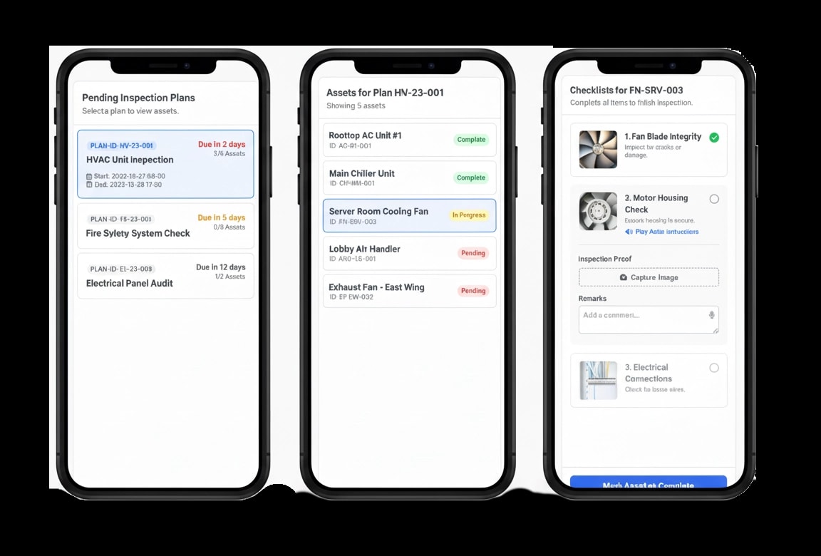 Banner of a mobile inspection app analyzing field images and videos with AI to deliver instant, auditable insights using Ombrulla's PETRAN platform.