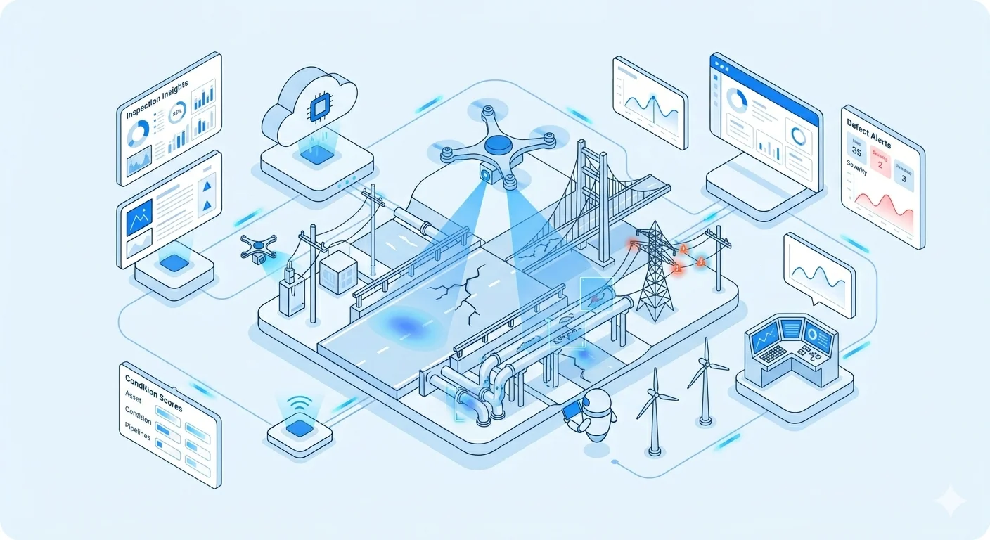 AI-powered drone performing autonomous infrastructure inspection on a bridge