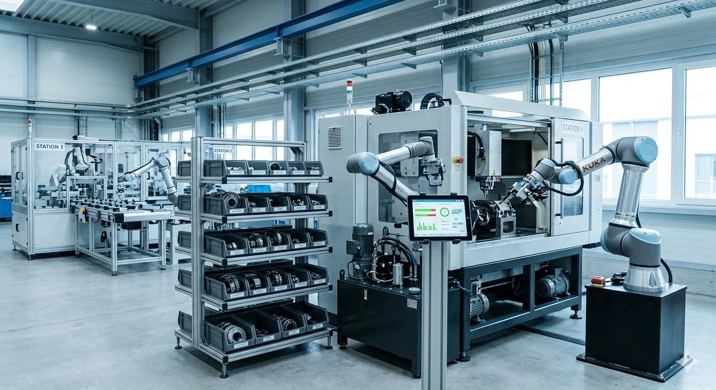 Robotic workstation optimized with predictive maintenance, showing reduced operational and maintenance costs