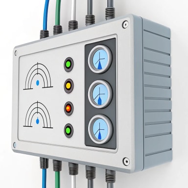 Image of environmental monitoring dashboard tracking temperature, humidity, noise levels, light intensity, and vibration data