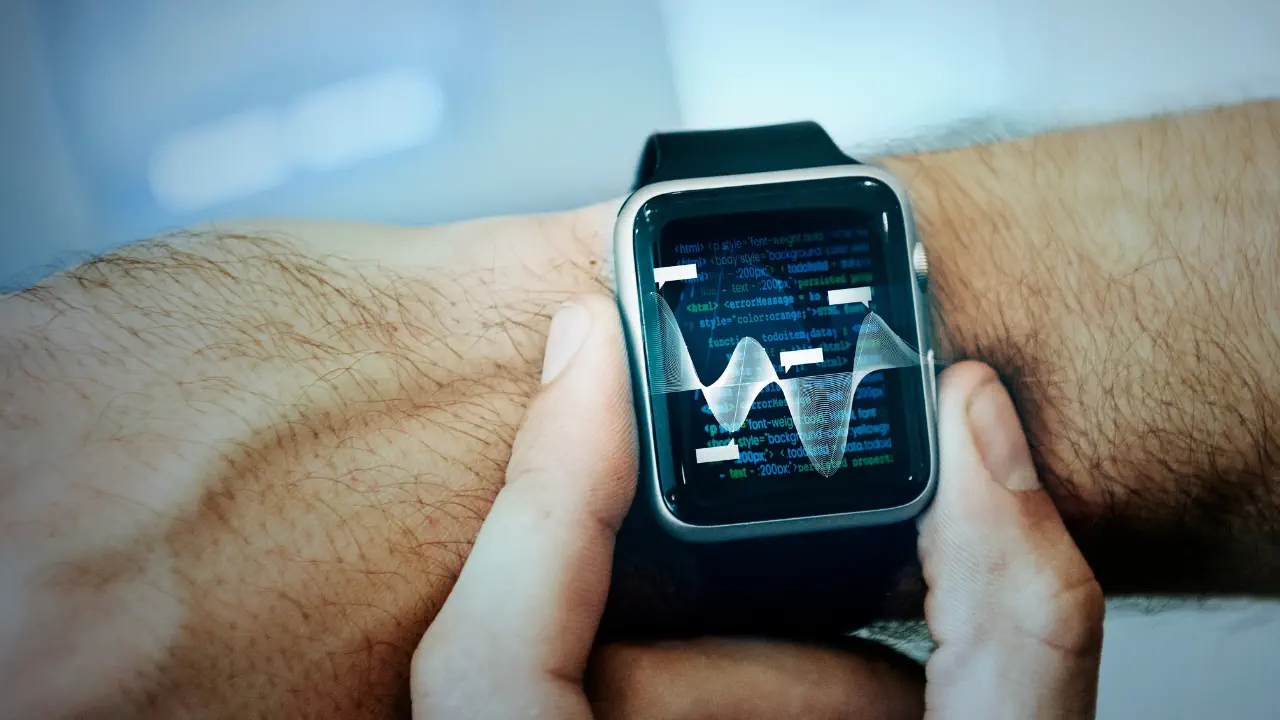 Wearable smartwatch displaying real-time sensor data and device health status