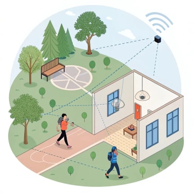 Image of real-time worker location tracking interface showing UWB indoor positioning and GPS outdoor monitoring with motion and no-motion status indicators