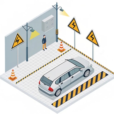 Image of proximity alert system monitoring worker distance from vehicles, energized zones, and restricted area boundaries