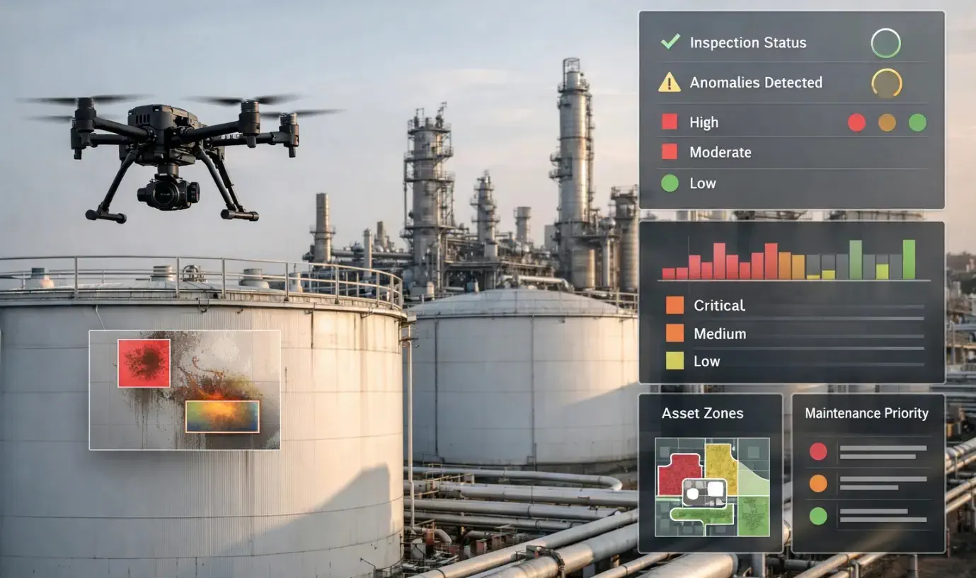 AI dashboard view showing detected anomalies with bounding boxes.