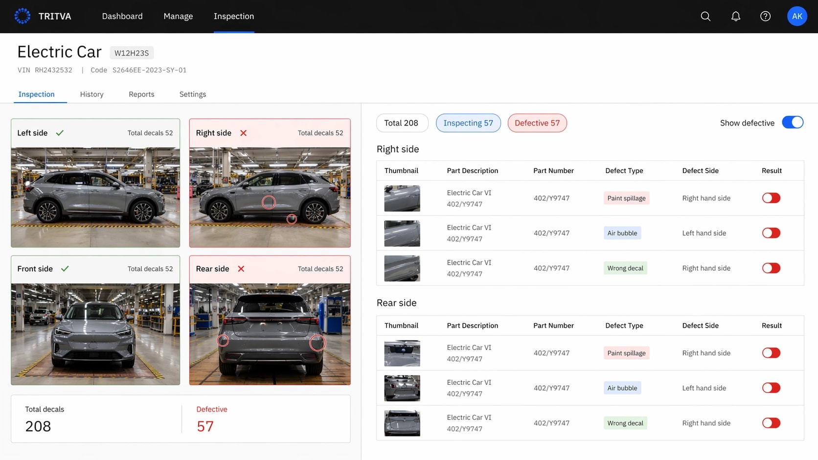 Industrial vehicle inspection bay with AI cameras