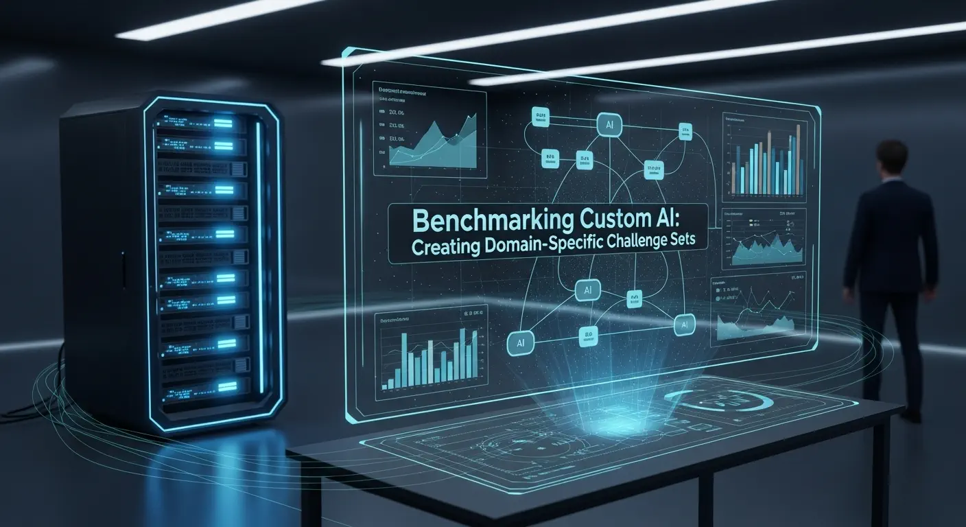 Banner of benchmarking custom AI with domain-specific challenge sets.