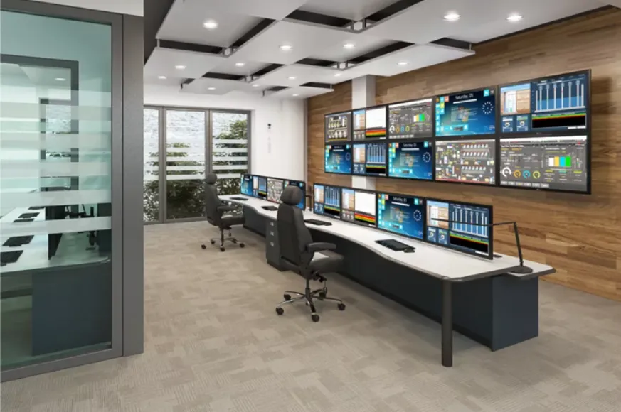 Illustration of AI and IoT technologies used in infrastructure and construction for monitoring structural health, ensuring worker safety, and improving project efficiency.